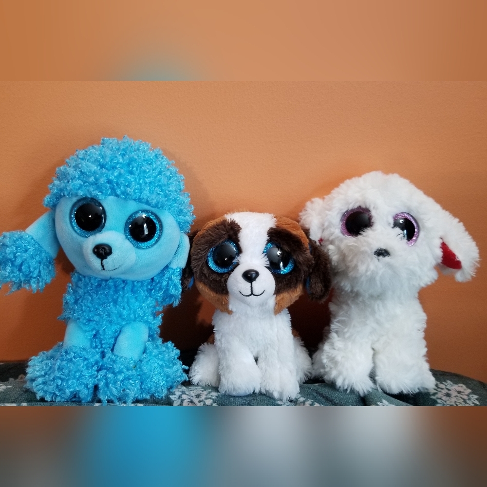 Ty Beanie Boo Plush Dogs. Mandy, Duke, And Honey Bun.